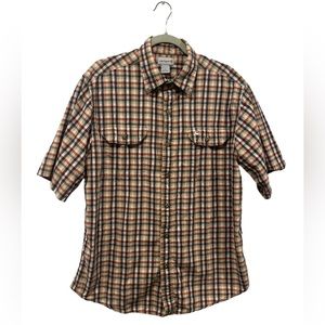 Carhartt Shirt Mens Large Brown Check Short Sleeve Button Down Front Pocket Logo